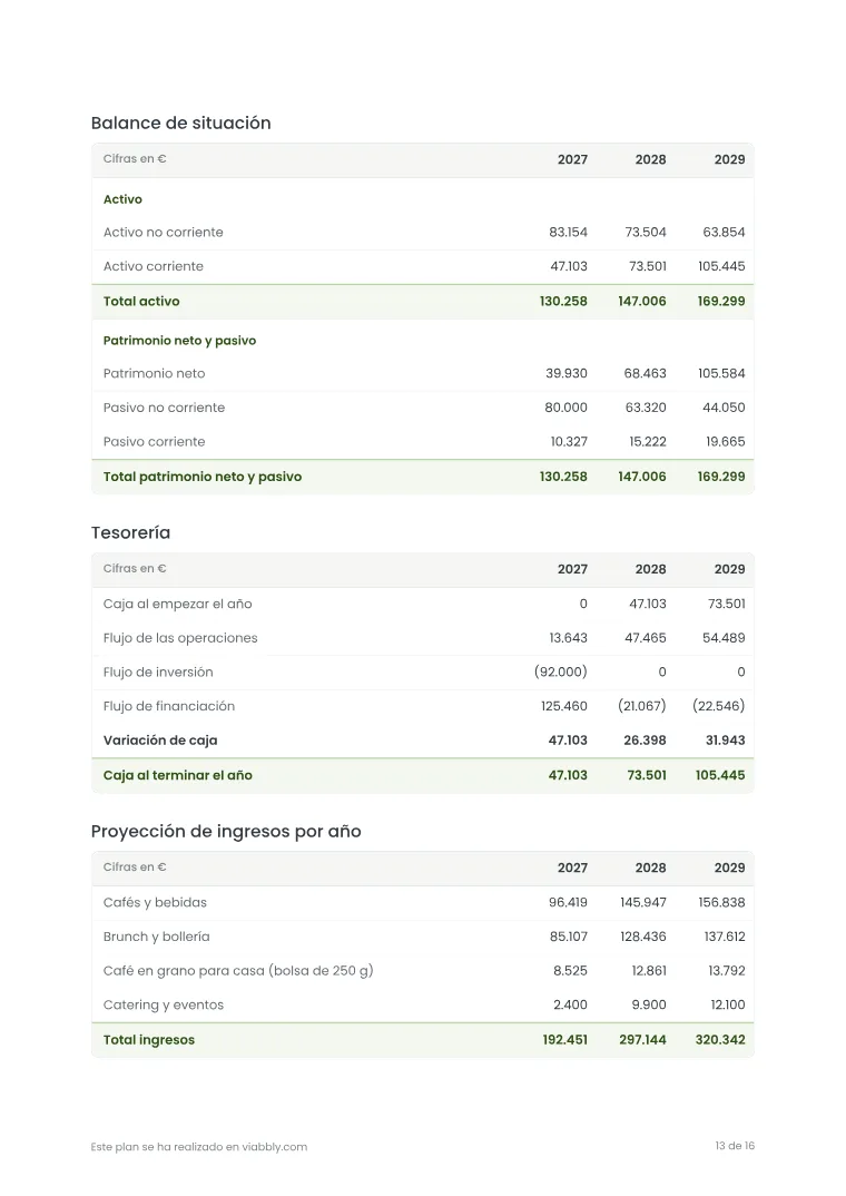 Página 13 del plan de negocio de ejemplo