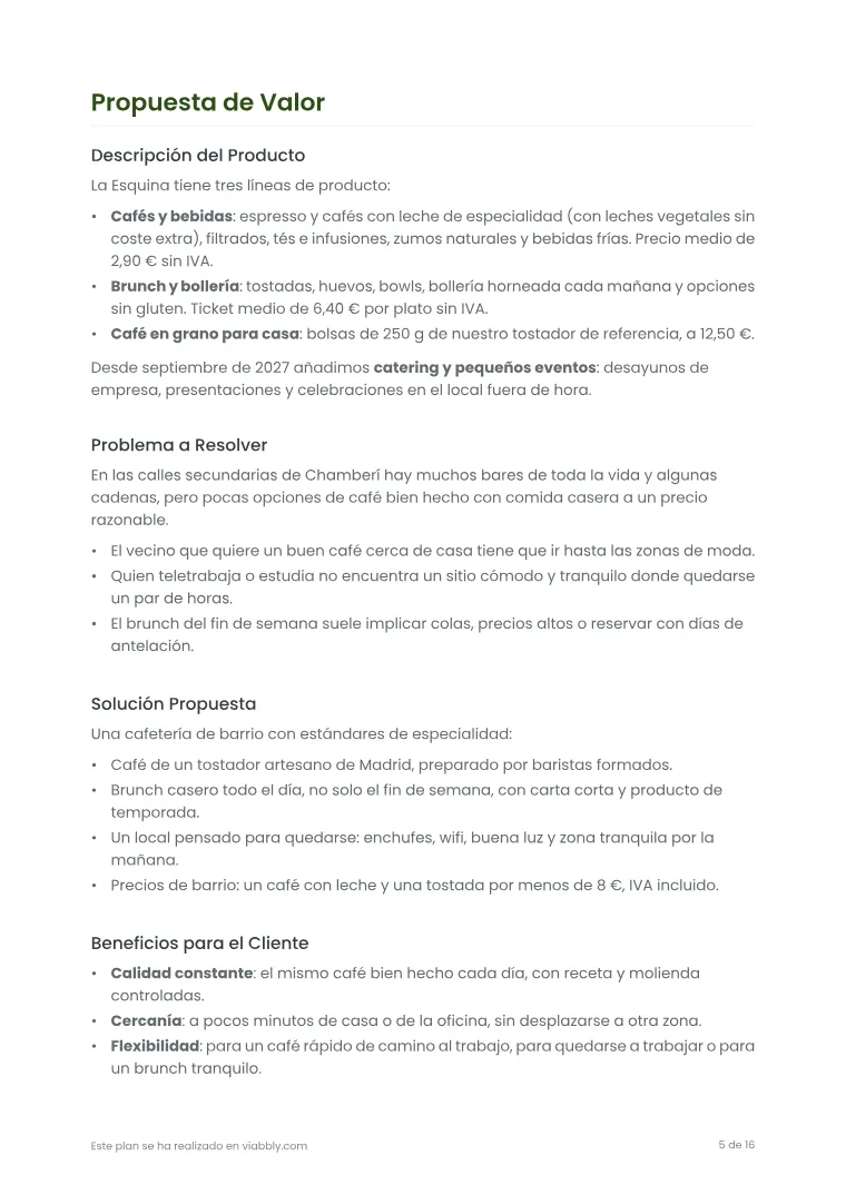 Página 5 del plan de negocio de ejemplo